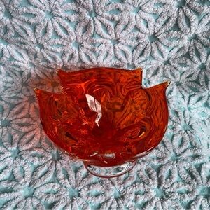 Vintage‎ Art glass chalet style candy bowl dish orange MCM decor